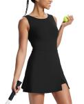 NIASHOT Black Athletic Golf Dress for Women Spring Tennis Bodycon Workout Active Skort Dress Casual Graduation Date Summer Outfits Built in Shorts with Pockets 2026 A-Black L
