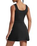 NIASHOT Black Athletic Golf Dress for Women Spring Tennis Bodycon Workout Active Skort Dress Casual Graduation Date Summer Outfits Built in Shorts with Pockets 2026 A-Black L