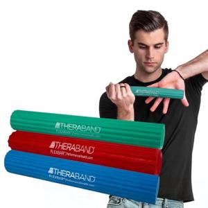 THERABAND FlexBar, Tennis Elbow Therapy Bar, Relieve Tendonitis Pain & Improve Grip Strength, Resistance Bar for Golfers Elbow & Tendinitis, 3 pack, Light-Medium-Heavy, RED/GREEN/BLUE