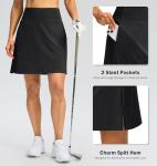 SANTINY 18" Skorts for Women 3 Pockets High Waist Long Athletic Tennis Skirt Golf Skort for Casual Summer Travel (Black_L)