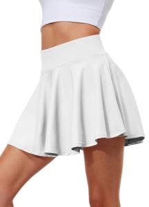 Hiwzffy Pleated Tennis Skirts for Women High Waisted Golf Skorts Tummy Control Skirts with Shorts Pockets Lightweight White M