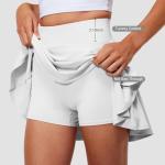 Hiwzffy Pleated Tennis Skirts for Women High Waisted Golf Skorts Tummy Control Skirts with Shorts Pockets Lightweight White M