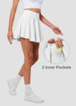 Hiwzffy Pleated Tennis Skirts for Women High Waisted Golf Skorts Tummy Control Skirts with Shorts Pockets Lightweight White M