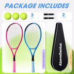 AboveGenius Neon Pink & Blue Tennis Rackets 2 Pack for Adults- 27" Lightweight Aluminum Tennis Racquet Set with 3 Balls & Bag - Stylish Matte Pop-Color Starter Kit for Couples & Friends