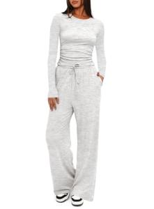 Women's 2-Piece Lounge Set - White & Grey
