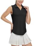BGOWATU Women's Golf Polo Shirts Sleeveless Collared V Neck Tennis Tops Dry Fit UPF 50+ Workout Tank Lightweight Black L