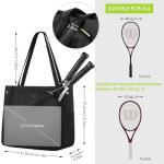 CHICECO Tennis Tote Bag for Women, Large Tennis Racket Bag, tennis bag 2 rackets,Pickleball Bag,Padel Bag,Black (Black)