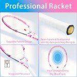 Pro Tennis Racket for Adults, 2 Player 27 inch Speed Tennis Racquet Acceptable for Beginner and Professional with 3 Tennis Balls, 2 Vibration Dampes, 2 Overgrips, Tennis Bag (Pink-Blue)