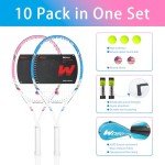 Pro Tennis Racket for Adults, 2 Player 27 inch Speed Tennis Racquet Acceptable for Beginner and Professional with 3 Tennis Balls, 2 Vibration Dampes, 2 Overgrips, Tennis Bag (Pink-Blue)