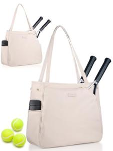 CHICECO Tennis Tote Bag for Women, Large Tennis Racket Bag, 2 Racket Capacity, Beige