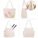 CHICECO Tennis Tote Bag for Women, Large Tennis Racket Bag, 2 Racket Capacity, Beige