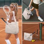 CHICECO Tennis Tote Bag for Women, Large Tennis Racket Bag, 2 Racket Capacity, Beige