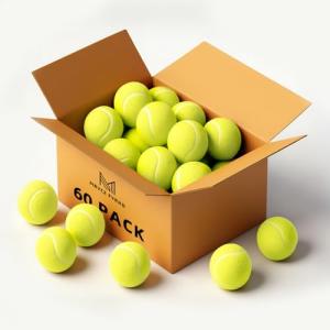 MRYCZ FYRHD Training Tennis Balls – 60 Pack Practice Balls with Mesh Bag, Great for Beginners & Dogs, Bulk Tennis Balls for Training & Play