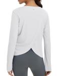 baleaf Women's Running Sun Shirts Long Sleeve UPF 50+ Workout Tops UV Athletic Shirts Split Back Gym SPF Quick Dry Lightweight Breathable White M