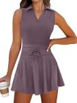 Caracilia Womens Golf Tennis Dress 2 Piece Sets Polo Neck Sleeveless Workout Athletic Summer Mini Dresses with Shorts Pockets Large