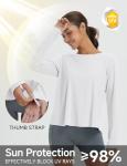 baleaf Women's Running Sun Shirts Long Sleeve UPF 50+ Workout Tops UV Athletic Shirts Split Back Gym SPF Quick Dry Lightweight Breathable White M
