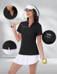 MAGCOMSEN Womens Polo Shirts Sports Short Sleeve V Neck Golf Shirts with Collar UV Protection Quick Dry Tennis Black,L