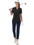MAGCOMSEN Womens Polo Shirts Sports Short Sleeve V Neck Golf Shirts with Collar UV Protection Quick Dry Tennis Black,L