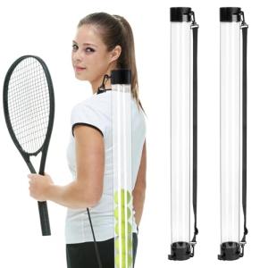 Hiceeden 2 Pack Tennis Ball Pick Up Tube with Strap, Tennis Ball Tube Picker Grabber, Tennis Ball Hopper Collector Tube for Retrieving Ball, Holds 15 Balls, Clear