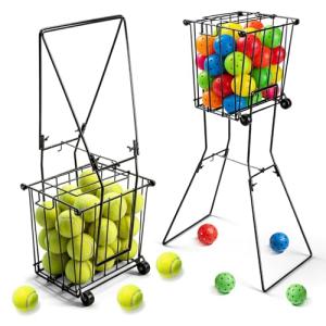 Portable Tennis Ball Collector with Wheels and Basket