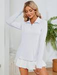 LOMON Women's Golf Shirt Short Sleeve with Zip Up Quick Dry Stretch Tennis Collared Polo Shirts for Women Golf Clothes（White,S）