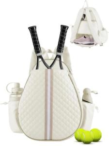 Lufstd Tennis Bags for Women with Ventilated Shoe Compartment, Quilted Tennis Sling Crossbody Backpack with Hook, Water Resistant Tennis Racket Bags Suitable for Pickleball Badminton