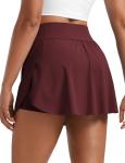 CRZ YOGA High Waisted Side Slit Tennis Skirts for Women - Mini Lined A Line Running Athletic Skort with Inner Pockets Red Merlot Medium