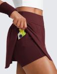 CRZ YOGA High Waisted Side Slit Tennis Skirts for Women - Mini Lined A Line Running Athletic Skort with Inner Pockets Red Merlot Medium