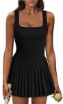 Sleeveless Pleated Black Tennis Dress with Shorts