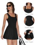 Sleeveless Pleated Black Tennis Dress with Shorts