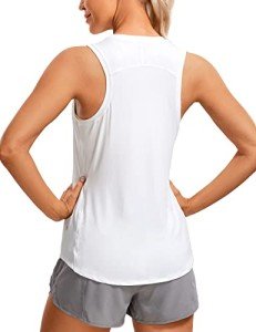 CRZ YOGA Lightweight Racerback Tank Tops for Women High Neck Workout Athletic Running Sleeveless Shirts White Medium