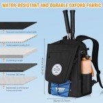 BAIXIXIG Tennis Bag with Waterproof Shoe Bag, Large Tennis Backpack for Men and Women, Hold 3 Rackets, 40L Tennis Bag Storage Tennis Gear and Equipment, Black