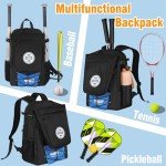 BAIXIXIG Tennis Bag with Waterproof Shoe Bag, Large Tennis Backpack for Men and Women, Hold 3 Rackets, 40L Tennis Bag Storage Tennis Gear and Equipment, Black