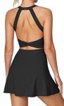 Heathyoga Tennis Dress with Built in Shorts and Bra Athletic Dress for Women Summer Cut Out Twisted Golf Workout Dress Black