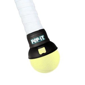POP-IT Tennis Ball Pick Up Device for Racket | No-Bend, Hands-Free Retriever | Racquet Accessory for Men & Women | Portable Hopper & Collector Equipment for Court (Standard, Black)