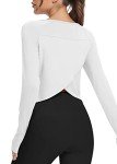 Bestisun Long Sleeve Workout Dance Clothes Split Back Gym Tennis Sports Training Wear Fitness Crop Tops White M