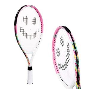 Kids Tennis Racket with Training Videos – 17 Inch Aluminum Youth Tennis Racket, Neoprene Handle – Junior Tennis Racket for Kids Age 5-12 – Childrens Tennis Rackets by Street Tennis Club, Pink/White