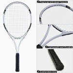 Tennis Rackets 2 Players Recreational for Adult,Lightweight Tennis Racquets for Beginner Student Training,Tennis Racket Set with Carrying Cover Bag,Grip Tapes,Tennis Balls (White/Black -2 Rackets Set)