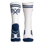 ChalkTalkSPORTS Tennis Performance Crew Socks - Crossed Racquets - Navy - Tennis Mid-Calf Socks - Adult