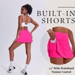 PINSPARK Women's Pleated Tennis Skirts with Pockets Athletic Golf Skorts Skirts Workout Running,Hot Pink Medium