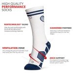 ChalkTalkSPORTS Tennis Performance Crew Socks - Crossed Racquets - Navy - Tennis Mid-Calf Socks - Adult