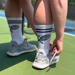 ChalkTalkSPORTS Tennis Performance Crew Socks - Crossed Racquets - Navy - Tennis Mid-Calf Socks - Adult