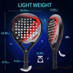 Padel Racket Carbon Fiber Surface with EVA Memory Flex Foam Core Padel Tennis Racquets Lightweight (8300-red)