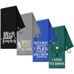 VitalCozy 4 Pieces Tennis Towel Funny Embroidered Tennis Towel with 4 Clip Sports Court Accessory Gifts for Men Women(Classic Style)