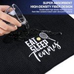 VitalCozy 4 Pieces Tennis Towel Funny Embroidered Tennis Towel with 4 Clip Sports Court Accessory Gifts for Men Women(Classic Style)