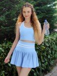 ATTRACO Tennis Skirt Set Golf Dresses with Shorts Underneath Seamless Pickleball Outfit Light Blue S