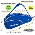 Tannius 3-5 Racket Tennis Bag, with Shoe & Phone Compartment and Protective Pad, Super Roomy and Lightweight Racquet Bag for Tennis, Badminton (Blue)