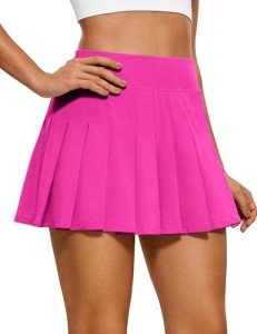 CRZ YOGA Cute Pleated Skirts for Women High Waisted Tennis Golf Skorts with Pockets Casual Athletic Workout Skater Hibiscus Purple Small