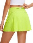 CRZ YOGA Womens Pleated Tennis Skirts with Pockets High Waisted Athletic Golf Skorts for Women Soft Breathable Cute Neon Yellow Medium