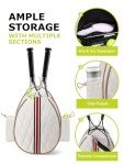 Lunbxx Tennis Bags Holds 2 Rackets for Women & Men, Tennis Backpack Crossbody & Shoulder Racket Bag, Insulated Pocket, Pickleball Bags for Women, Men and Youth (beige)